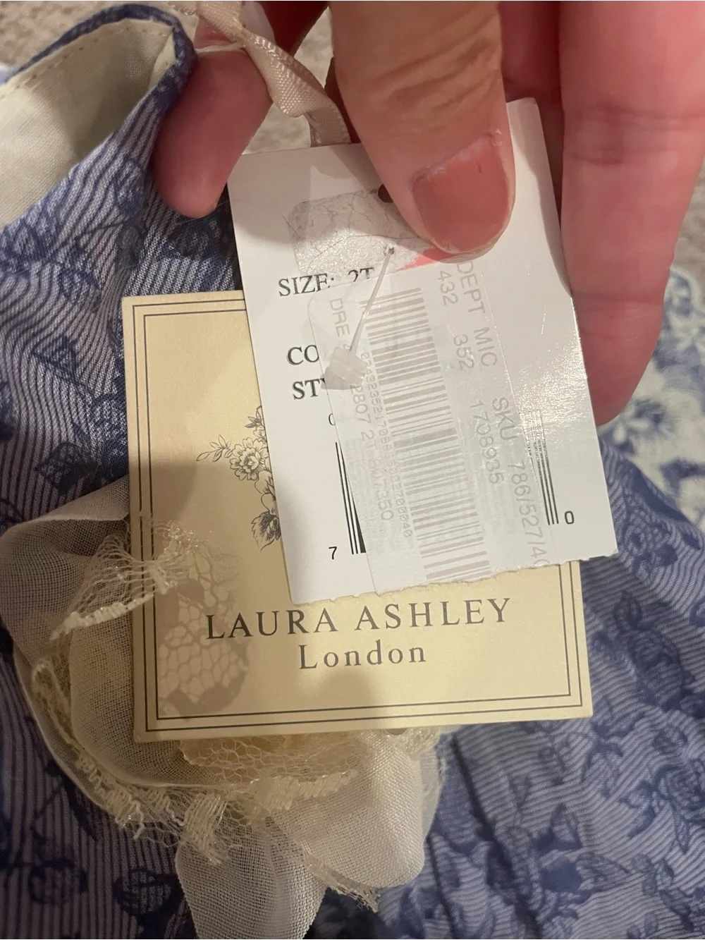 Laura Ashley Blue Floral Lace Dress with Cream Accent Flower